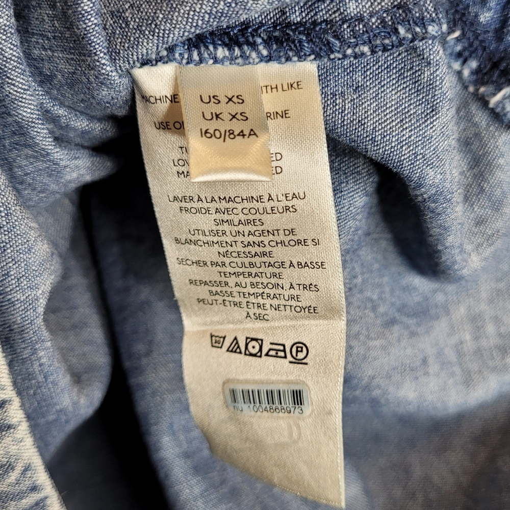 Free People Denim Blue Smocked V-Neck Peasant Blouse - Picture 7 of 8